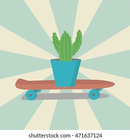 Cactus on a skateboard. Vector illustration.