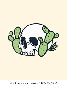 Cactus on Skull Head Premium Vector