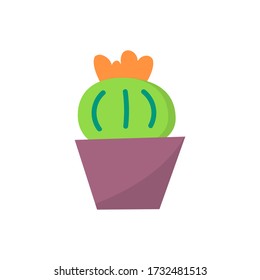 Cactus on white background. Home plants cactus in pots and with flowers. Vector illustration in trendy flat style.