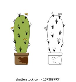 Cactus on white isolated background, Doodle. Illustration in a simple style.