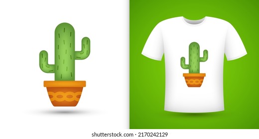 Cactus on white shirt. Vector illustration