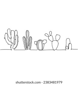 Cactus one line drawing. Continuous set line art. Vector illustration isolated. Minimalist design handdrawn.
