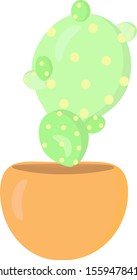 Cactus en olla anaranjada, ilustración, vector sobre fondo blanco.