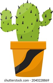 Cactus in orange pot, illustration, vector on white background.