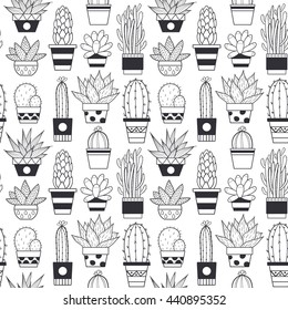 Cactus and other succulents seamless pattern vector illustration