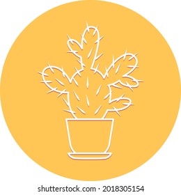 Cactus. Outline drawing. White drawing in a yellow circle. Vector