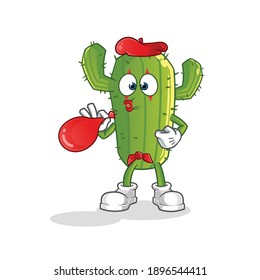 Cactus pantomime blowing balloons character. cartoon mascot vector