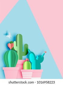 Cactus in paper art style or digital craft vector illustration