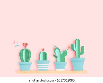 Cactus in paper art style or digital craft vector illustration