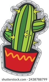 Cactus patch. Funny succulent. Color houseplant sticker