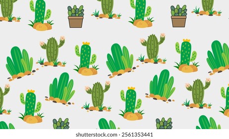 Cactus pattern background. Vector of Cactus icon. Perfect for textile, fabric, print, web, business, advertising, social media, many more. SSTKbackgrounds