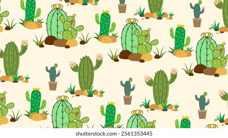 Cactus pattern background. Vector of Cactus icon. Perfect for textile, fabric, print, web, business, advertising, social media, many more. SSTKbackgrounds