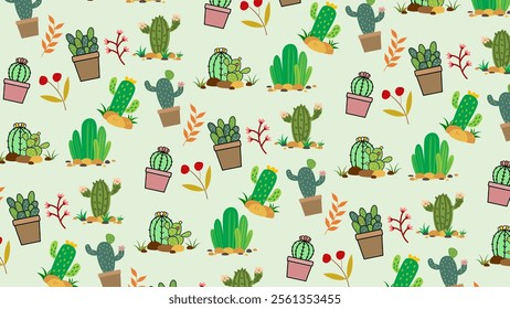 Cactus pattern background. Vector of Cactus icon. Perfect for textile, fabric, print, web, business, advertising, social media, many more. SSTKbackgrounds