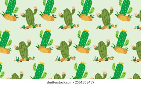 Cactus pattern background. Vector of Cactus icon. Perfect for textile, fabric, print, web, business, advertising, social media, many more. SSTKbackgrounds