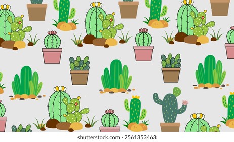 Cactus pattern background. Vector of Cactus icon. Perfect for textile, fabric, print, web, business, advertising, social media, many more. SSTKbackgrounds