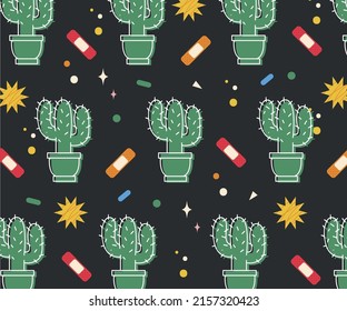 CACTUS PATTERN BLACK BACKGROUND SUMMER MOOD