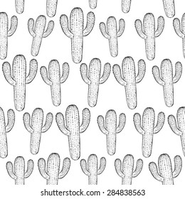 Cactus pattern, b&w drawn cactus, desert plant (great for children's clothing and bedding)