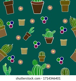 Cactus pattern with dark green color of background