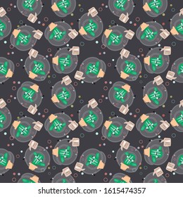 Cactus pattern. Image of a cactus character with repeated pot. Editable vector.