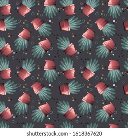 Cactus pattern. Image of a cactus with repeated pot. Editable vector.