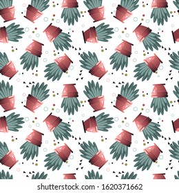 Cactus pattern. Image of a cactus with repeated pot. Editable vector.