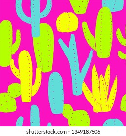 Cactus pattern. Neon and fluor colors. Vector illustration.