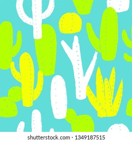 Cactus pattern. Neon and fluor colors. Vector illustration.