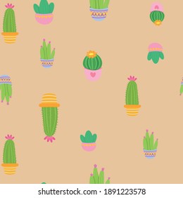 Cactus Pattern, Pinkish Orange Background