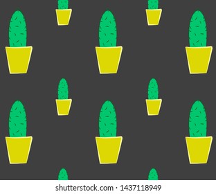 cactus pattern in pots on dark background