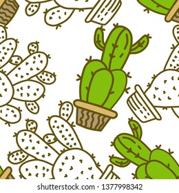Cactus Pattern Seamless Vector Template