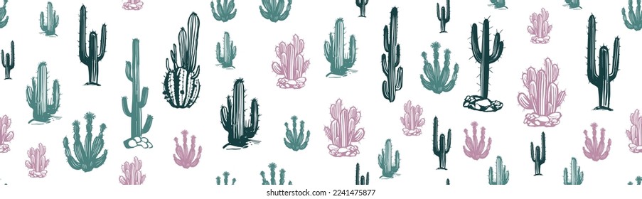 Cactus pattern set hand drawn illustrations, vector	
