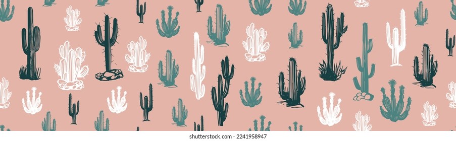 Cactus pattern set hand drawn illustrations, vector