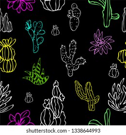 Cactus pattern. Sketchy style vector illustration.