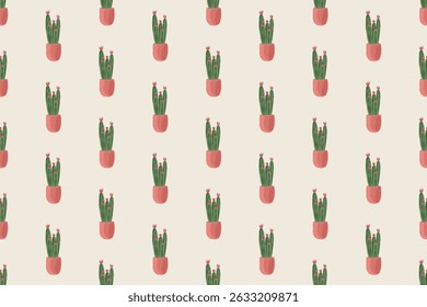 Verão de padrão de cacto, padrão de vetor sem costura, padrão de tecido de cacto, estilo natural, adequado para várias impressões, lenços, roupas, almofadas, embalagem, padrão de garrafa de água.