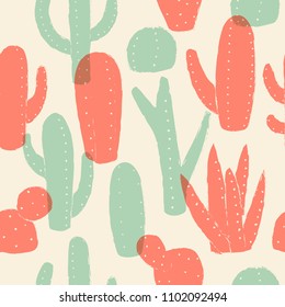 Cactus Pattern. Summer Style. Vector Seamless Background. 