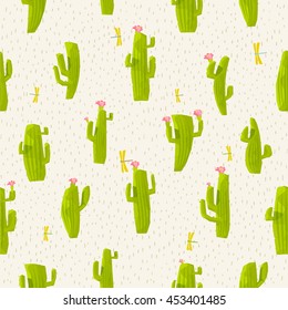 cactus pattern. Thorny plants. Green spike. Beloved Mexico. Flowering cactus. Dragonflies on the fabric.