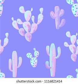 Cactus pattern. Vector seamless texture.