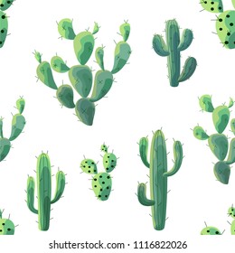 Cactus pattern. Vector seamless texture.