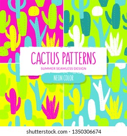 Cactus patterns in neon colors. Seamless design. Summer style.  Ready for printing on textile and other seamless design.