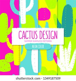 Cactus patterns. Neon and fluor colors. Vector illustration.