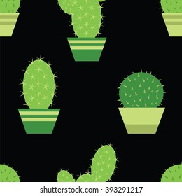 Cactus pattern.Seamless background. Cactus in a pot.