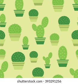 Cactus pattern.Seamless background. Cactus in a pot.