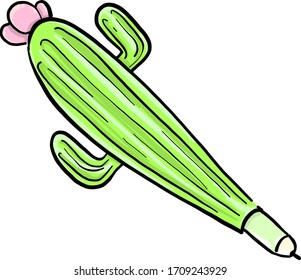 Cactus pen, illustration, vector on white background