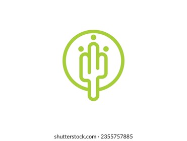 ilustración vectorial del diseño del logotipo de cactus y personas
