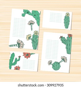 Cactus. peyote. Template. Wedding invitation, postcard, background. Set.