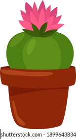 Cactus with a pink flower, illustration, vector on a white background.