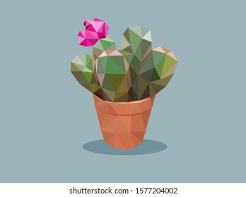 Cactus with pink flower low polygonal design
