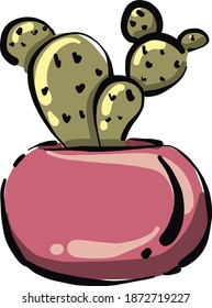 Cactus in a pink pot, illustration, vector on white background.