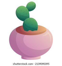 Cactus in pink pot. Succulent houseplant decorative illustration. Colorful hand drawn cartoon vector art. Isolated object