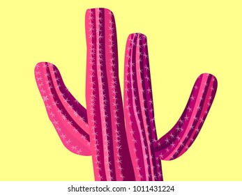 Cactus. Pink Vector Cactus. Prickly Tree with Needles. Cactus for Web Design, Wallpapers, Illustrations, Postcards, Invitations, Textile, Fabrics, Tiles, Posters, Banners. Beautiful Realistic Cactus.